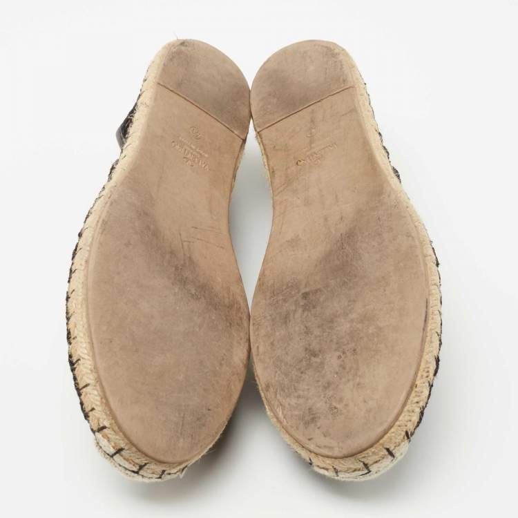 Pre Owned Valentino Black Lace Espadrille Flats Size 41