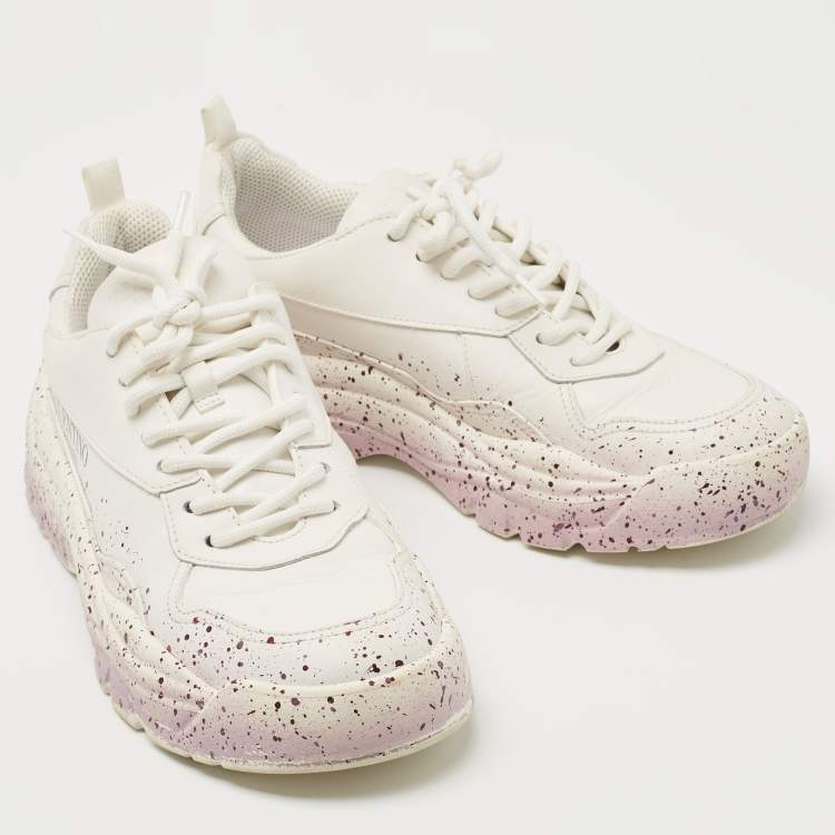 Pre Owned Valentino White/Purple Leather Gumboy Paint Splatter Sneakers Size 38.5