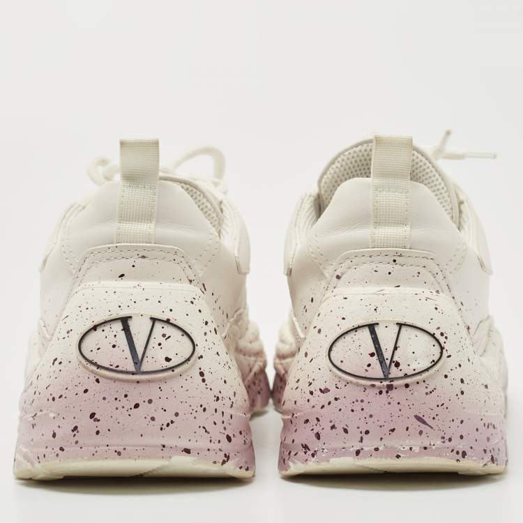 Pre Owned Valentino White/Purple Leather Gumboy Paint Splatter Sneakers Size 38.5