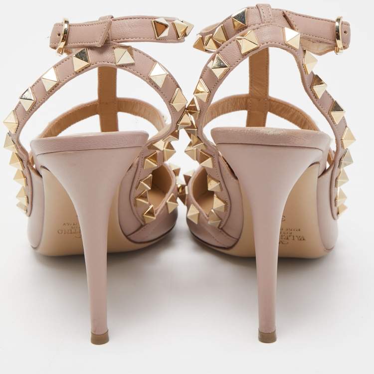 Pre Owned Valentino Dusty Pink Leather Rockstud Ankle Strap Pumps Size 37