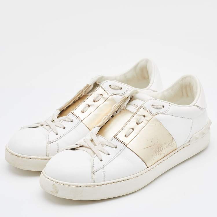 Valentino White/Gold Leather Low Top Sneakers 40 Valentino | TLC