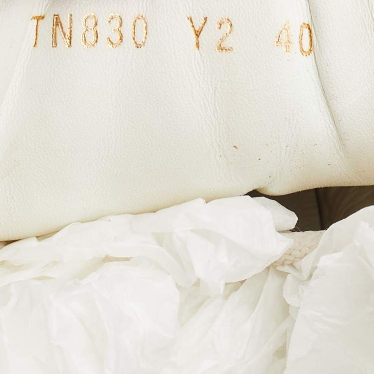 Pre Owned Valentino White/Gold Leather Rockstud Low Top Open Sneakers Size 40