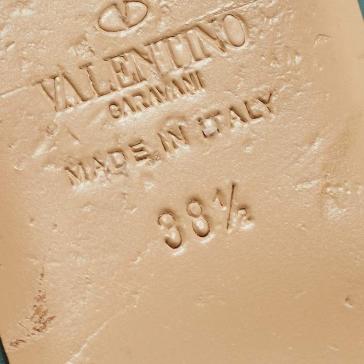 Pre Owned Valentino Teal Green Leather Rockstud Ballet Flats Size 38.5