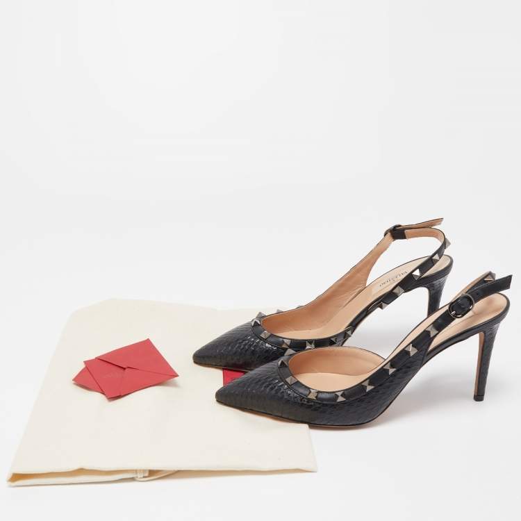 Pre Owned Valentino Black Watersnake Leather and Leather Rockstud Pumps Size 39