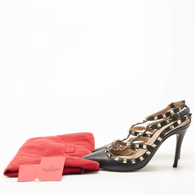 Pre Owned Valentino Black Leather Rockstud Pumps Size 38