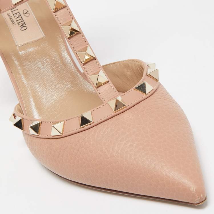 Pre Owned Valentino Pink Leather Rockstud Pumps Size 37