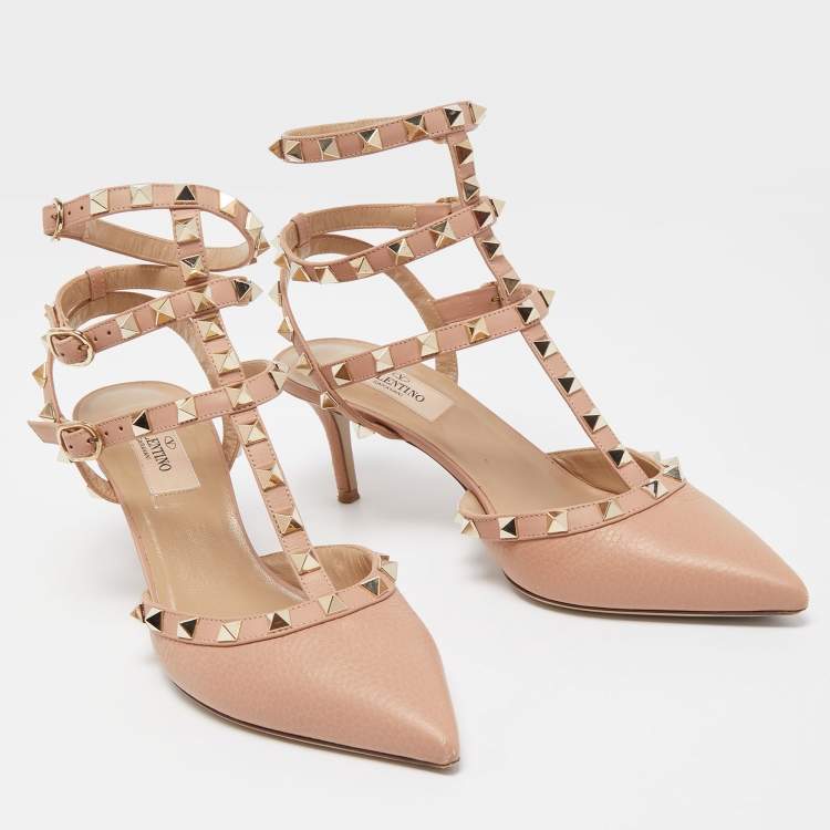 Pre Owned Valentino Pink Leather Rockstud Pumps Size 37