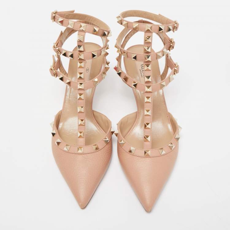 Pre Owned Valentino Pink Leather Rockstud Pumps Size 37