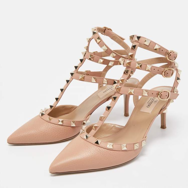 Pre Owned Valentino Pink Leather Rockstud Pumps Size 37