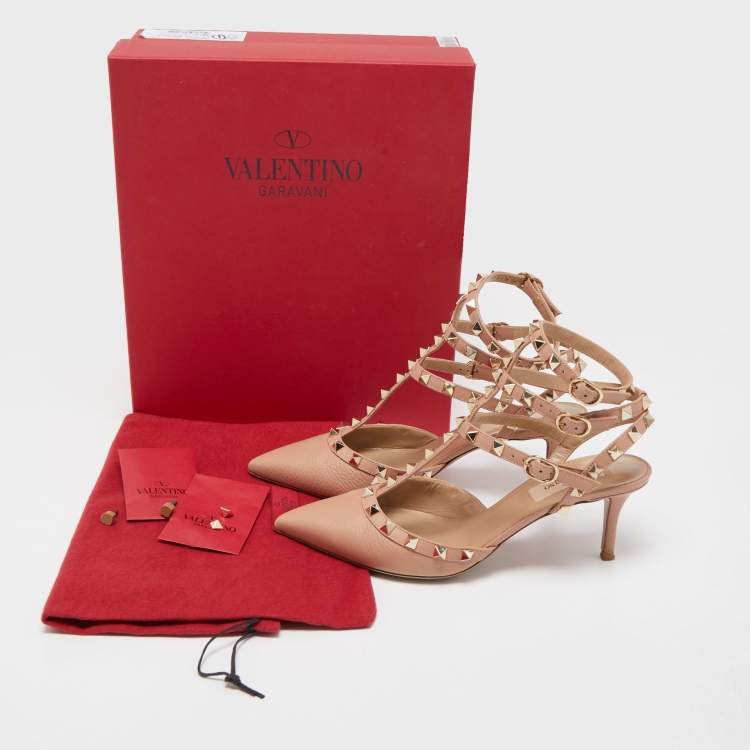 Pre Owned Valentino Pink Leather Rockstud Pumps Size 37