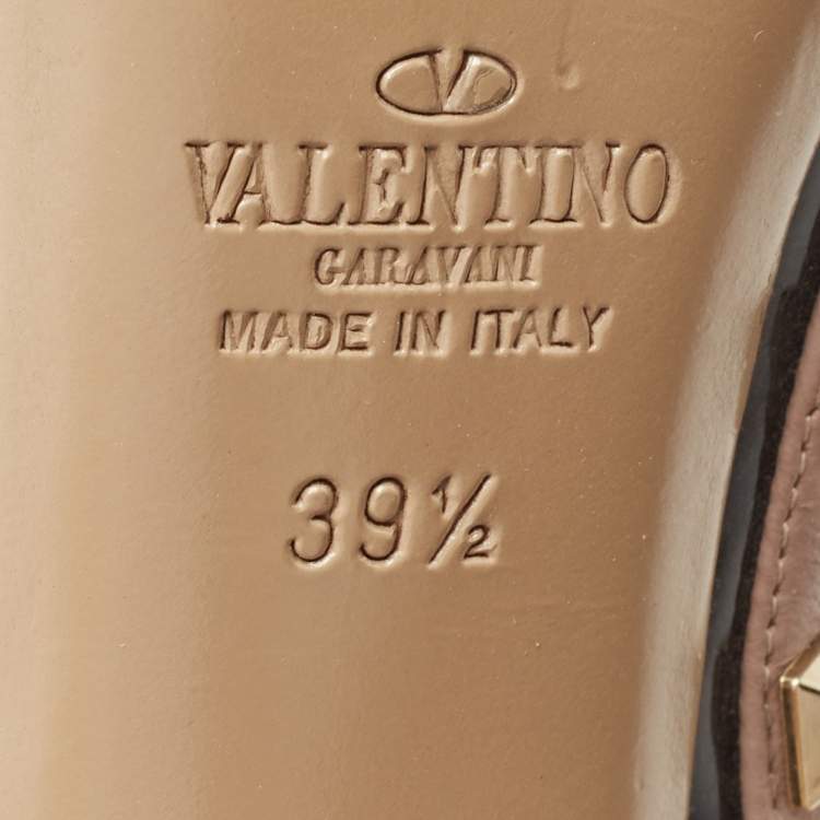 Pre Owned Valentino Black/Pink Patent and Leather Rockstud Caged Pumps Size 39.5