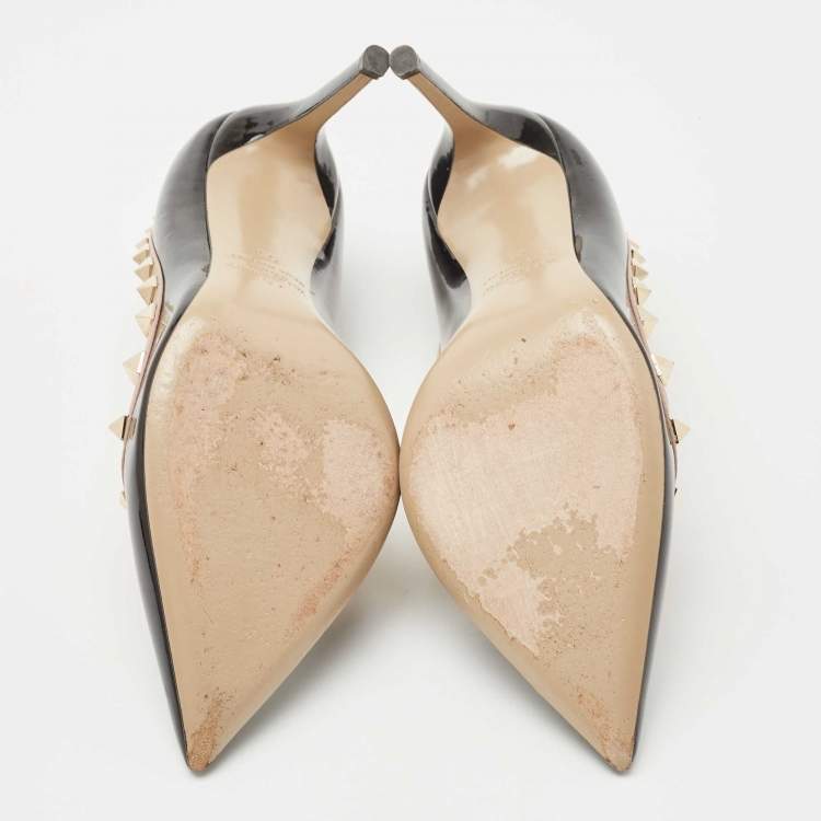Pre Owned Valentino Black/Beige Patent and Leather Rockstud  Pumps Size 35