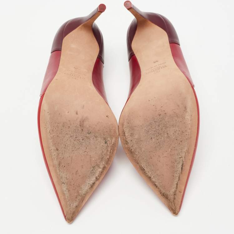 مملوكة مسبقًا Valentino Red/Burgundy Leather D-Orsay Pumps Size 39