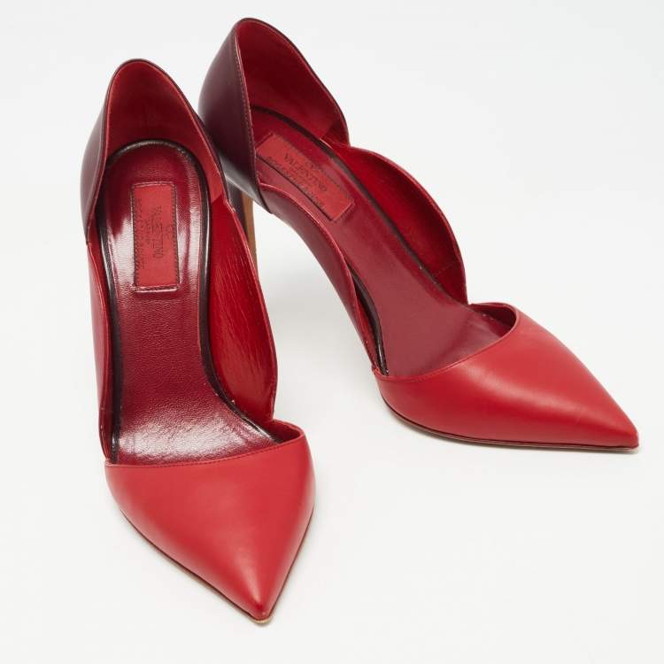 مملوكة مسبقًا Valentino Red/Burgundy Leather D-Orsay Pumps Size 39