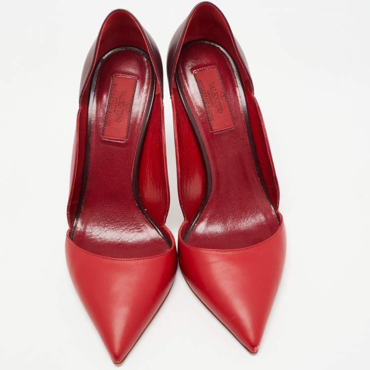 مملوكة مسبقًا Valentino Red/Burgundy Leather D-Orsay Pumps Size 39