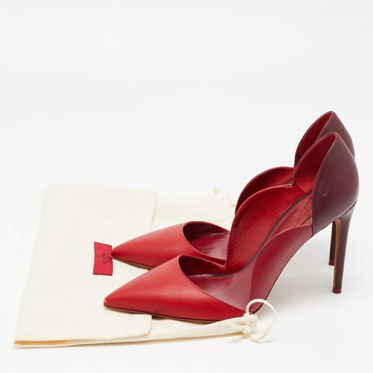 مملوكة مسبقًا Valentino Red/Burgundy Leather D-Orsay Pumps Size 39