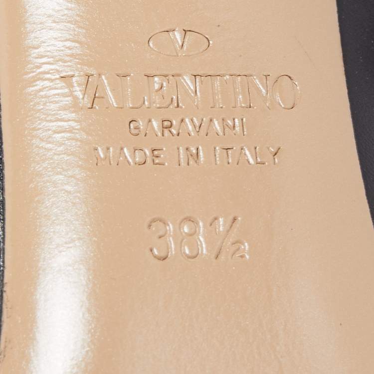 Pre Owned Valentino Black Leather Rockstud Ankle Strap Pumps Size 38.5