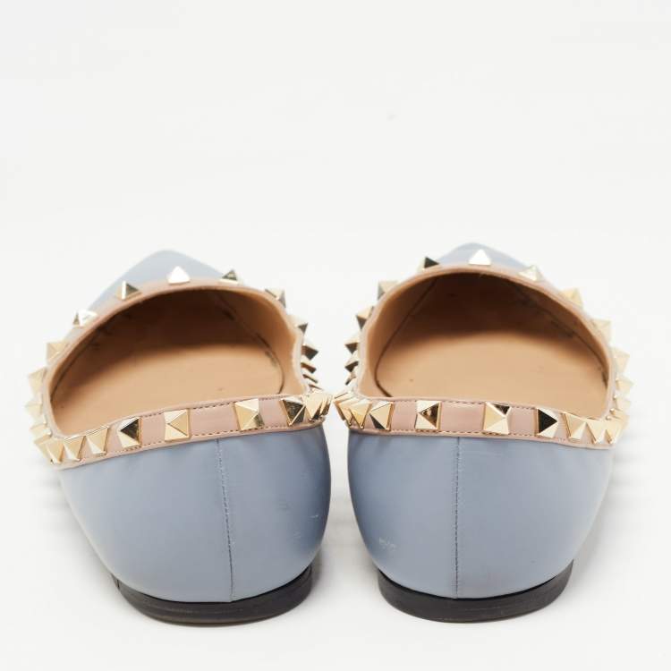 Pre Owned Valentino Blue Leather Rockstud Ballet Flats Size 38.5