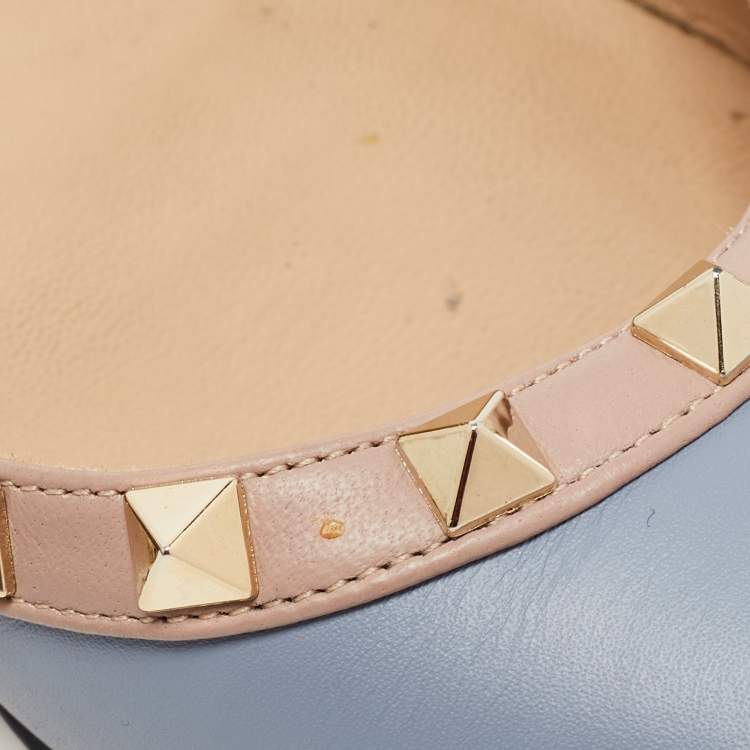 Pre Owned Valentino Blue Leather Rockstud Ballet Flats Size 38.5