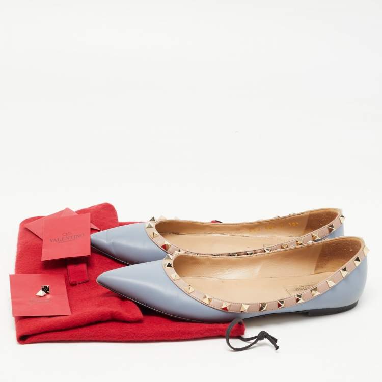 Pre Owned Valentino Blue Leather Rockstud Ballet Flats Size 38.5