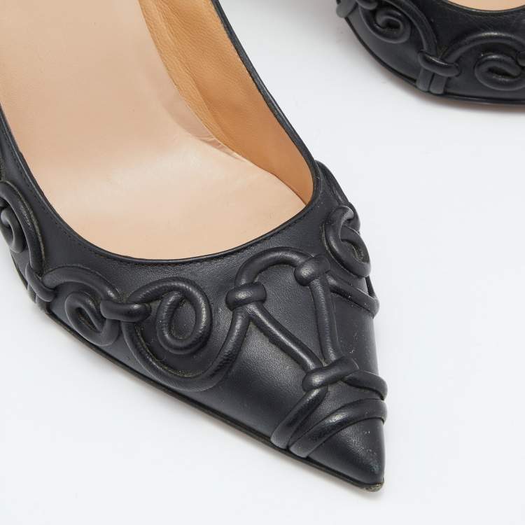 Pre Owned Valentino Black Leather Swirl Detail Pointed Toe Pumps Size 38