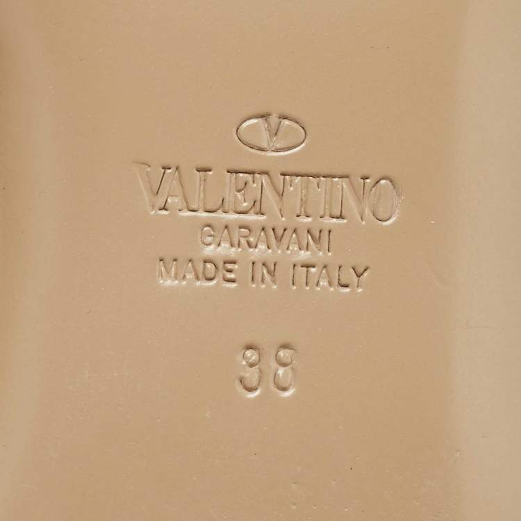 Pre Owned Valentino Beige Leather Roman Stud Flat Slides Size 38