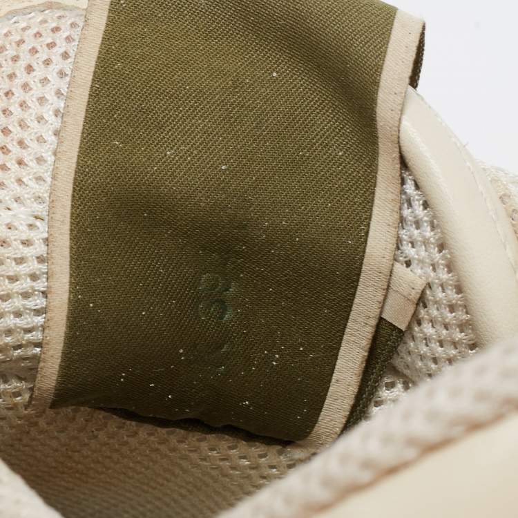 Pre Owned Valentino Cream/Grey Leather and Suede Rockstud Sneakers Size 37