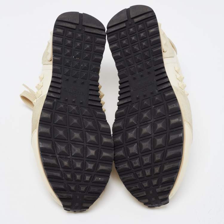 Pre Owned Valentino Cream/Grey Leather and Suede Rockstud Sneakers Size 37