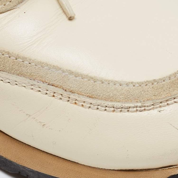 Pre Owned Valentino Cream/Grey Leather and Suede Rockstud Sneakers Size 37