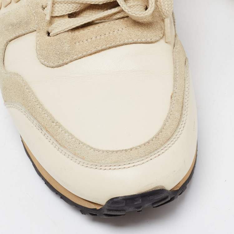 Pre Owned Valentino Cream/Grey Leather and Suede Rockstud Sneakers Size 37