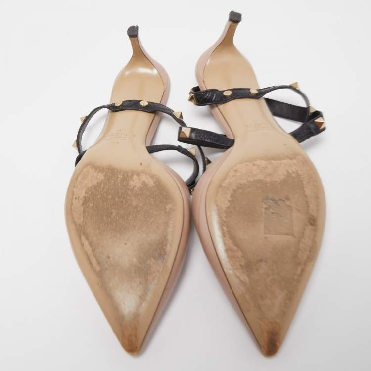 Pre Owned Valentino Beige Leather Rockstud  Mules Size 39