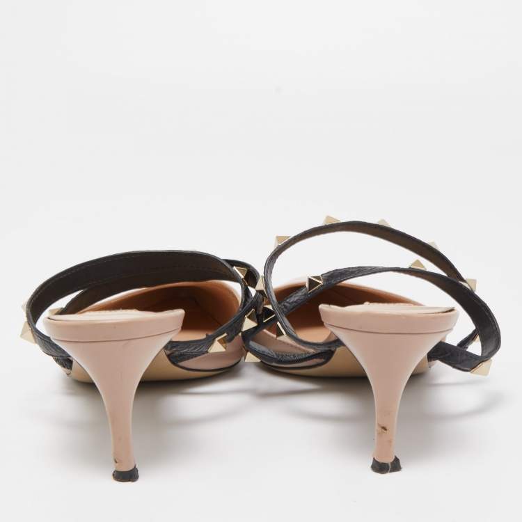Pre Owned Valentino Beige Leather Rockstud  Mules Size 39