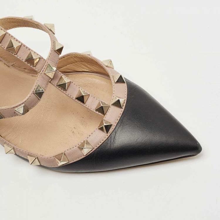 Pre Owned Valentino Black/Beige Leather Rockstud Pumps Size 38.5