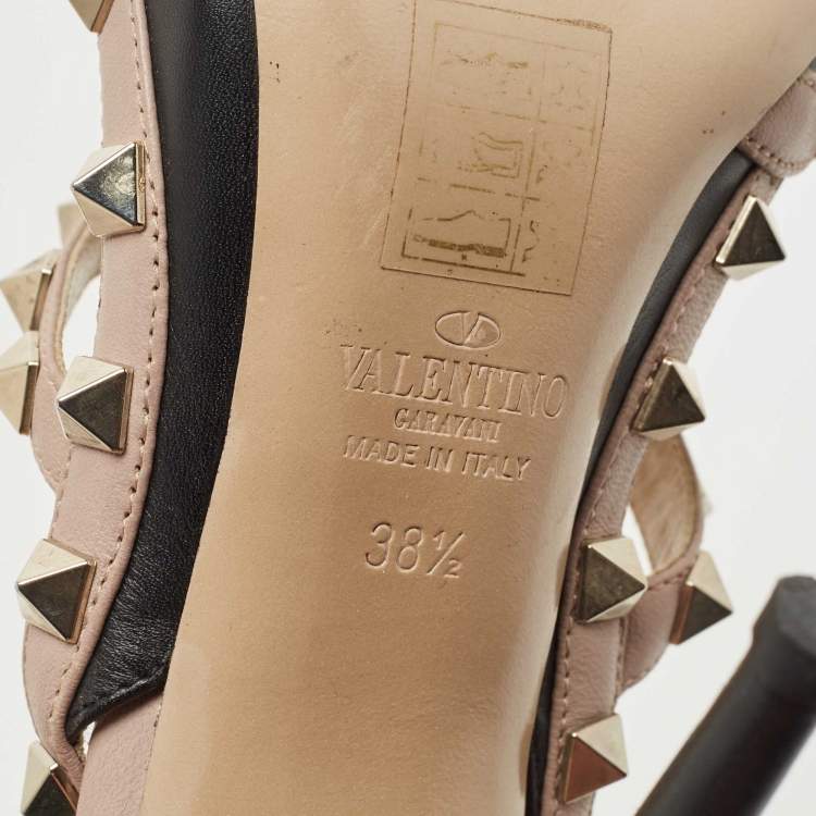Pre Owned Valentino Black/Beige Leather Rockstud Pumps Size 38.5