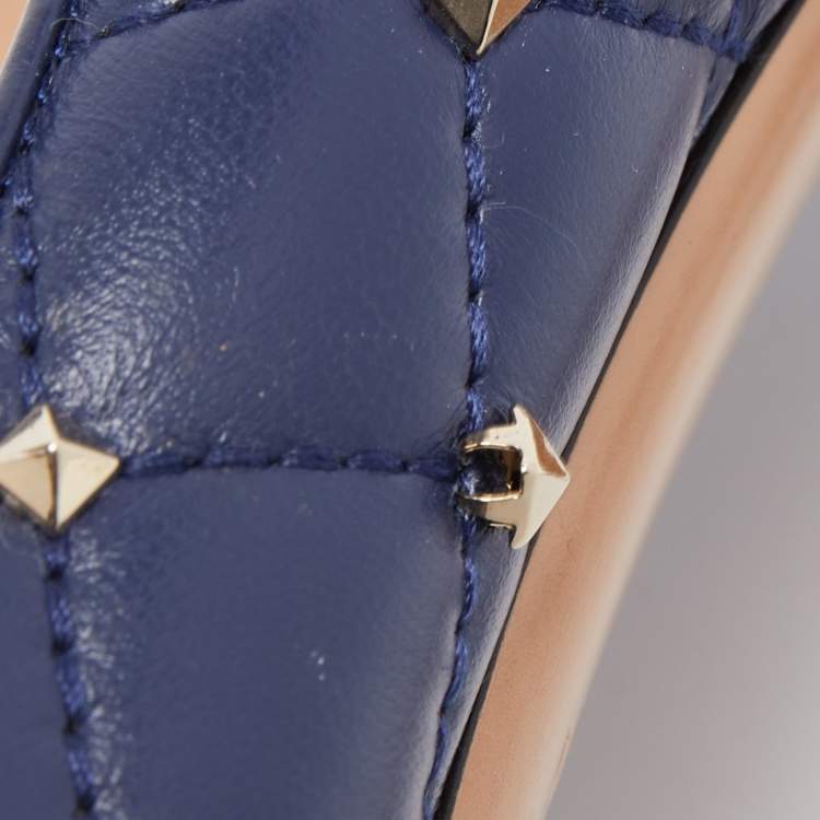 Pre Owned Valentino Navy Blue Quilted Leather Rockstud Spike Pumps Size 41