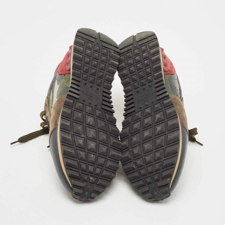 مملوكة مسبقًا Valentino Multicolor Leather and Canvas Rockrunner Camouflage Low Top Sneakers Size 37.5