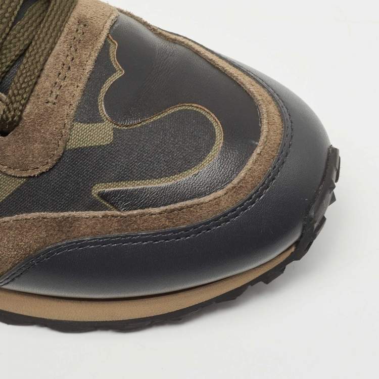 مملوكة مسبقًا Valentino Multicolor Leather and Canvas Rockrunner Camouflage Low Top Sneakers Size 37.5