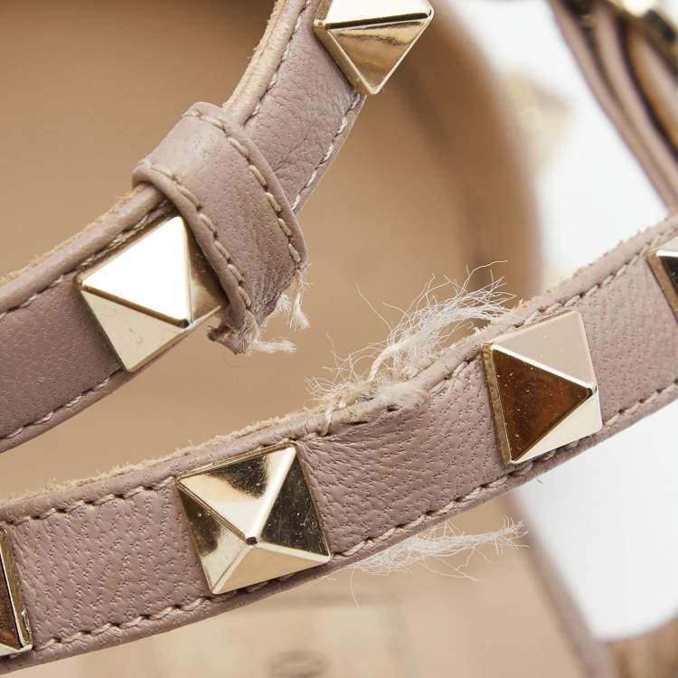 Pre Owned Valentino Blue/Beige Patent and Leather Rockstud Pumps Size 40