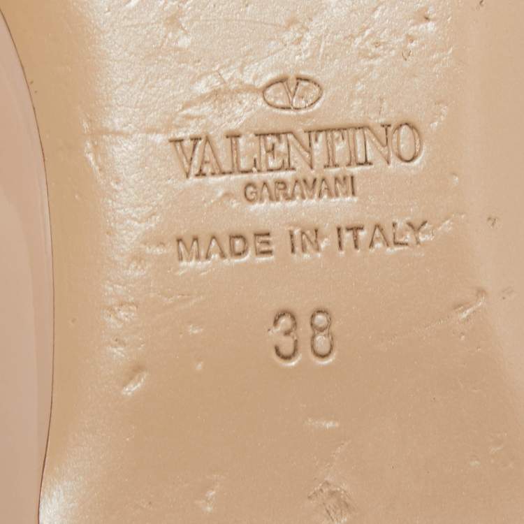 Pre Owned Valentino Two Tone Patent and Leather Rockstud Ankle Strap Ballet Flats Size 38