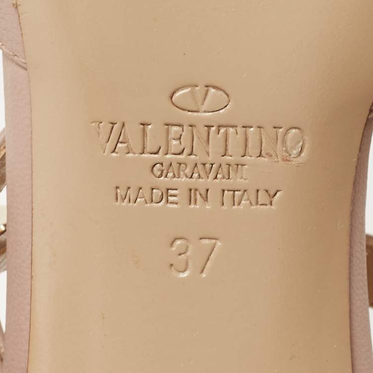 Pre Owned Valentino Two Tone Patent and Leather Rockstud Ankle Strap Pumps Size 37
