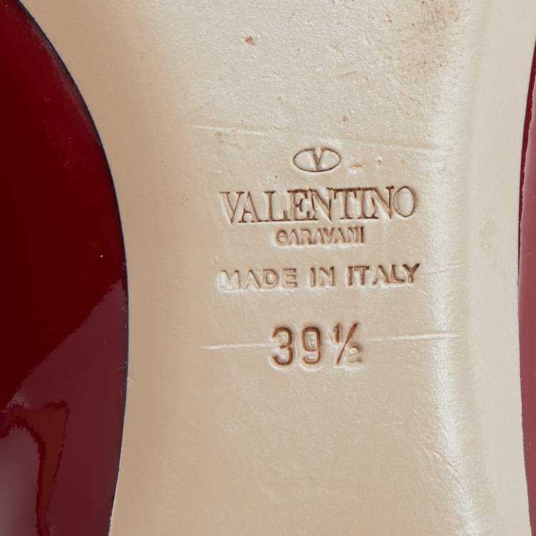 Pre Owned Valentino Red/Pink Patent Leather Rockstud Pointed Toe Ballet Flats Size 39.5