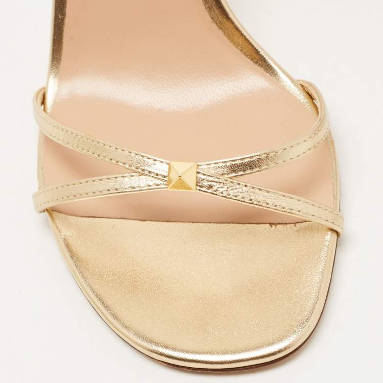 Pre Owned Valentino Gold Leather Ankle Strap Sandals Size 38
