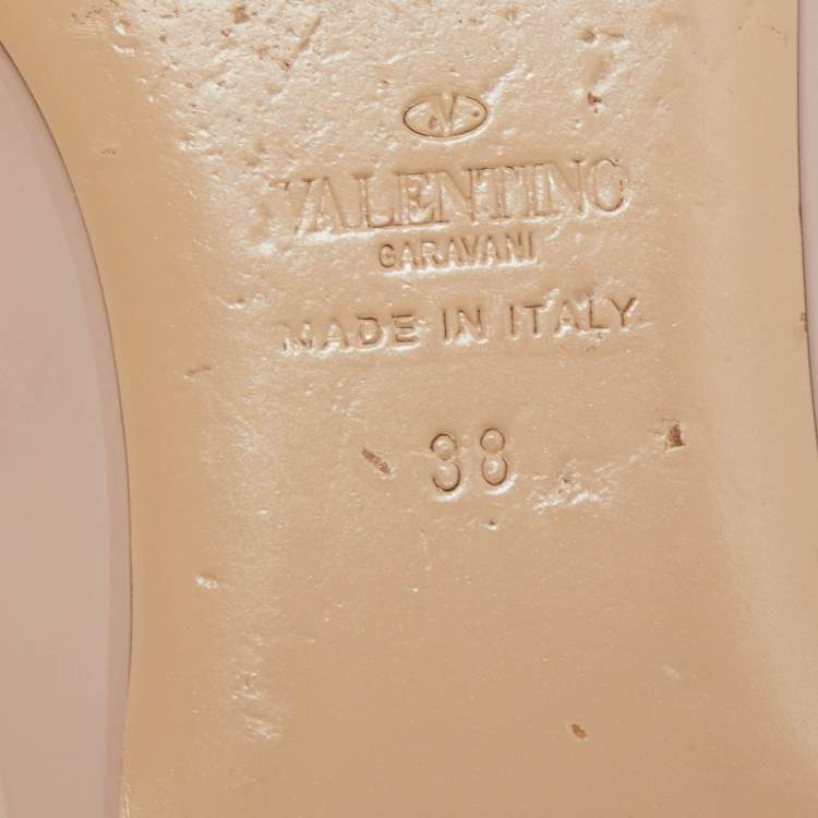 Pre Owned Valentino Dusty Pink Patent Leather Rockstud Ankle Strap Ballet Flats Size 38
