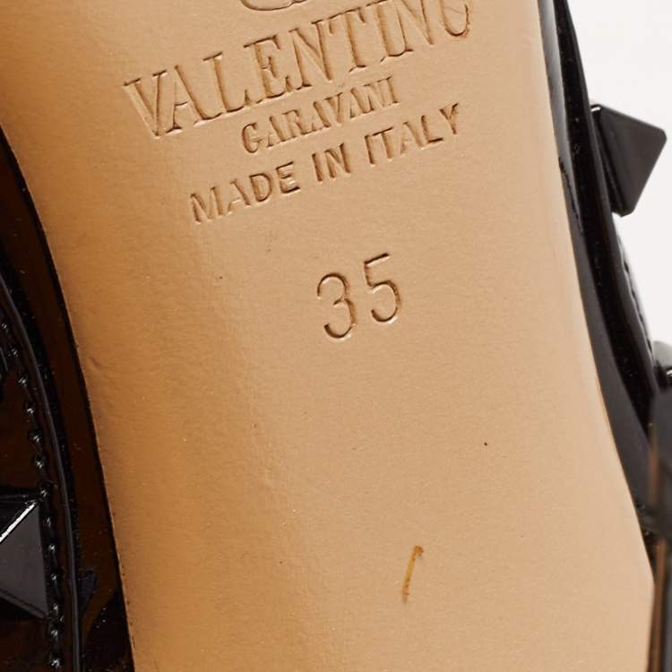 Pre Owned Valentino Black Patent Leather Rockstud Strappy Pointed Toe Pumps Size 35
