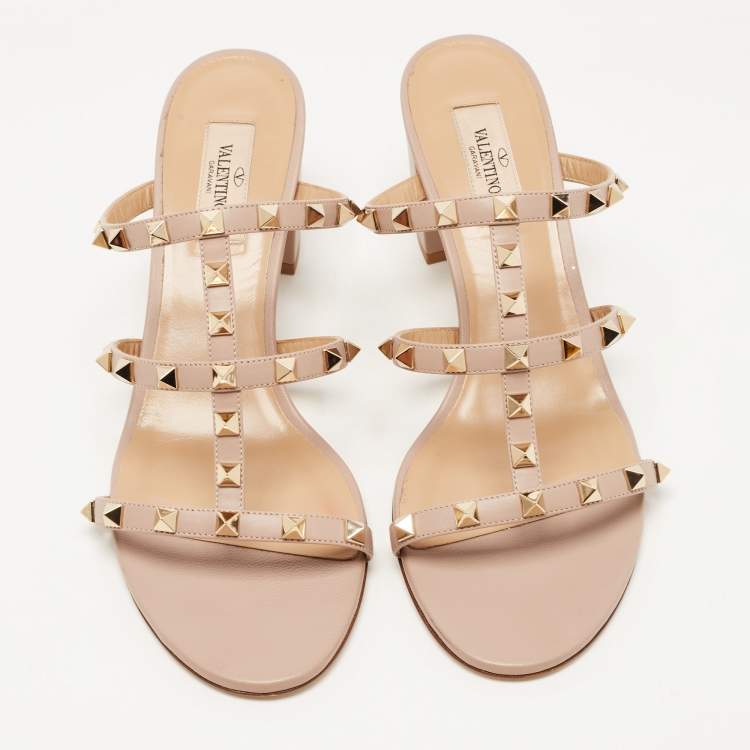 Pre Owned Valentino Pink Leather Rockstud Strappy Sandals Size 41