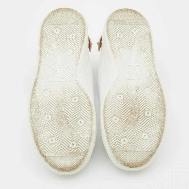 Pre Owned Valentino White/Pink Leather Backnet Sneakers Size 38.5