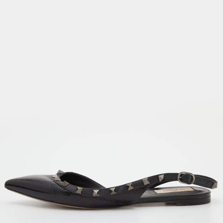 Pre Owned Valentino Black Patent and Leather Rockstud D'orsay Flats Size 38