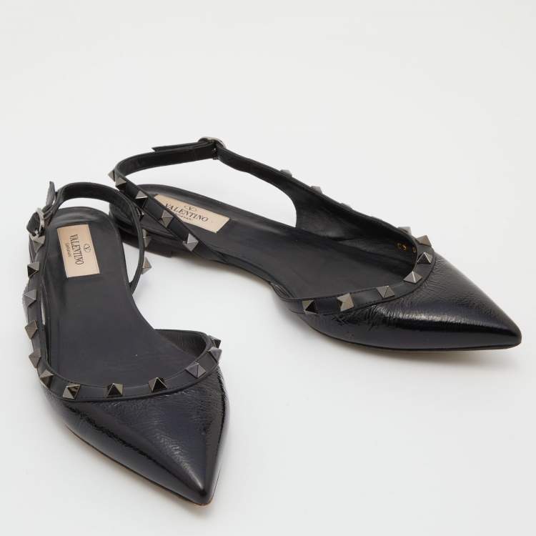 Pre Owned Valentino Black Patent and Leather Rockstud D'orsay Flats Size 38