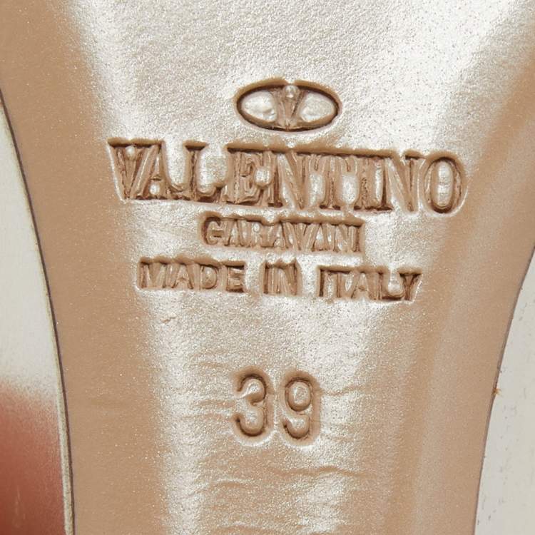 Pre Owned Valentino Gold Leather Bow Wedge Sandals Size 39