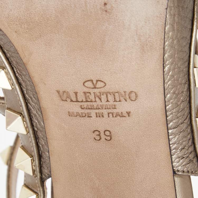Pre Owned Valentino Metallic Grey Leather Rockstud Ankle Strap Pumps Size 39